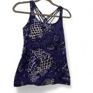 Calvin Klein Performance Purple & White Pattern Top Criss Cross Straps Med NWT